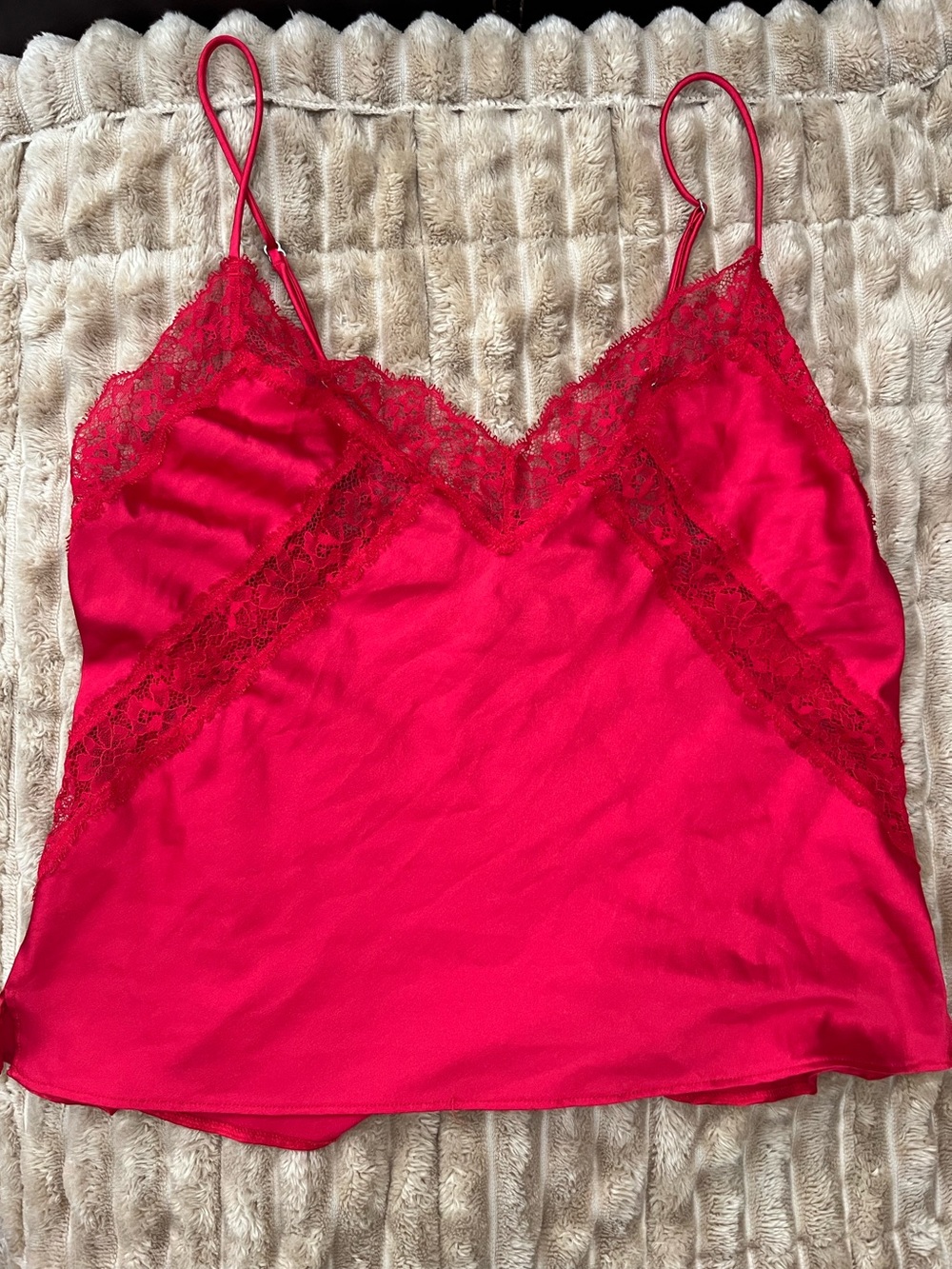Victoria's Secret Red Lace Trim Silk Cami S